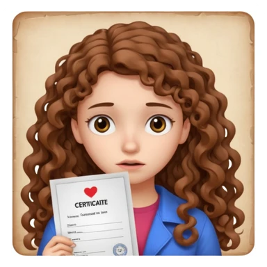 A girl with long curly brown hair shows an IELTS certificate with low score dissapointed sticker