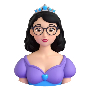 white baddie pretty girl with black hair and glasses, prettier, more like a Disney princess sticker