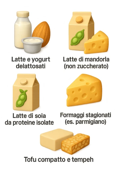 emoji stile iphone 3d di questi elementi che fluttuano in aria:

Latte e yogurt delattosati
Latte di mandorla (non zuccherato)
Latte di soia da proteine isolate
Formaggi stagionati (es. parmigiano)
Tofu compatto e tempeh
 che fluttuano in aria,  le etichette scrivile in italiano, iperealistico 4k sticker