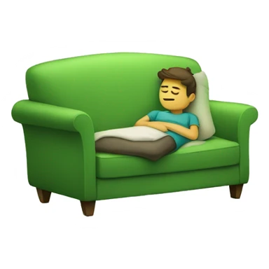 green comfy couch with pillows and a boy sleeping on it sticker