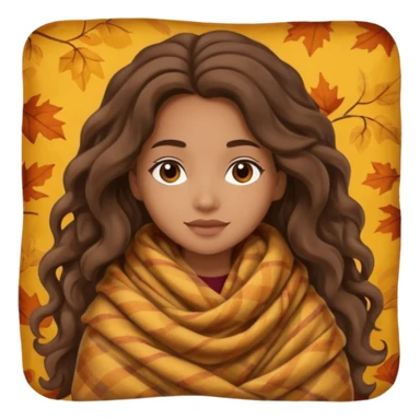 Cozy mixed girl with long wavy hair wrapped in blanket for fall sticker