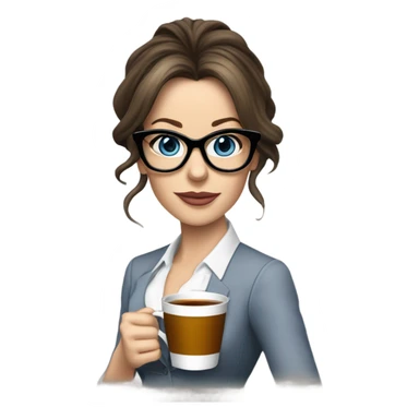 Lifelike Kate Beckinsale blue eyes wearing glasses in a business dress drinking a cup of tea  sticker