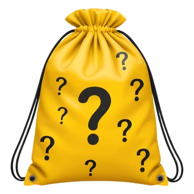 drawstring bag printed withoverstuffed with yellow question marks sticker