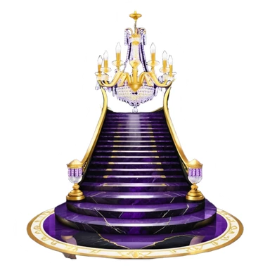Luxurious black marble hallway stairs with gold and white accents  with purple crystals in chandelier sticker