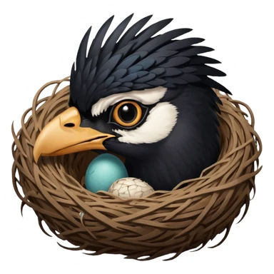 A man who has hair on the top of his head, that is actually an Australian Magpie, birds nest. sticker