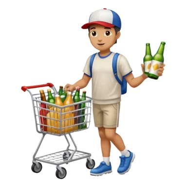 man with a shopping cart full of beers and wines full body sticker