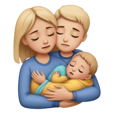 comforting parent hugging a crying child, warm and caring sticker
