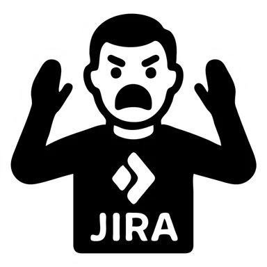 screaming IT guy wearing an Atlassian Jira t-shirt, solid filled icon sticker