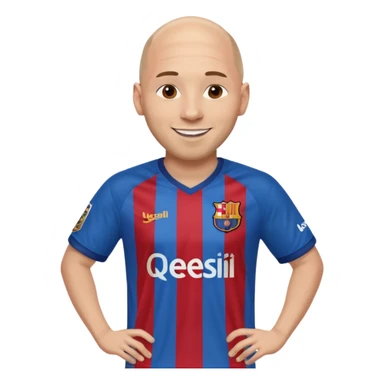 bald man wearing messi football jersey sticker