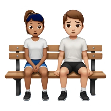 girl with brown ponytail and ugly face  with boy  with brown hair black short and a white shirt sitting sobbing by himself on a bench with a lake in the back  sticker