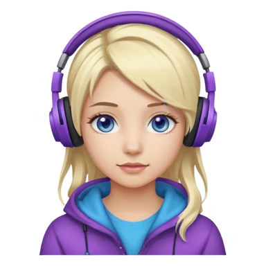 girl blond with purple highlights hair blue eyes and wearing headphones sticker