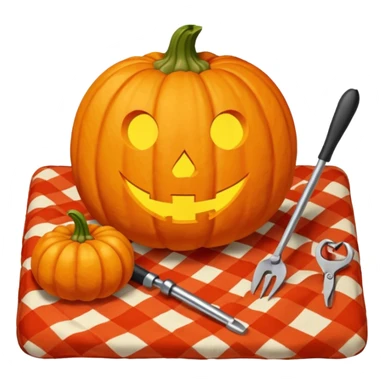 Pumpkin carving on a red gingham blanket  sticker