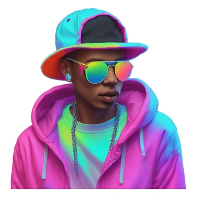 Multicoloured neon Vaporwave person smoking wearing hoodie dancing hip hop bucket hat tropical Skater fashion aesthetic baggy clothes graphic t shirt 420 sticker