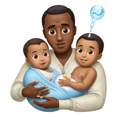 Sean “Diddy” Combs with baby oil and a very small infant and he’s pouring the baby oil on the baby and they have a scared face they’re really scared while diddy is happy sticker
