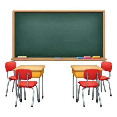 colorful classroom with desks and a big blackboard sticker