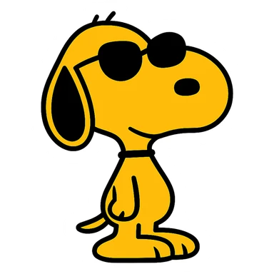 Snoopy, outlined and colorful, wearing sunglasses sticker