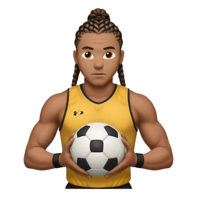 Make a black strong person with cornrows with huge biceps holding a the soccer ball in between his hand almost like hes trying to break it sticker