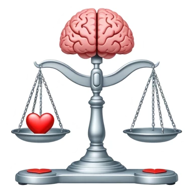 balanced scale with brain on one side and heart on the other side, perfectly balanced sticker
