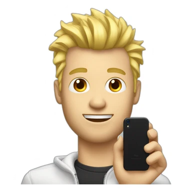 Blonde man with faux hawk hair holding iPhone in hand sticker