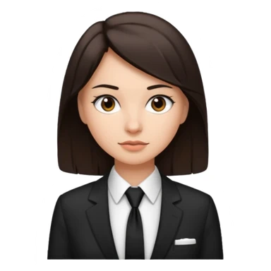 Mujer de pelo cafe oscuro y tez blanca, con camisa blanca y corbata/pañoleta negra, no tiene saco sticker