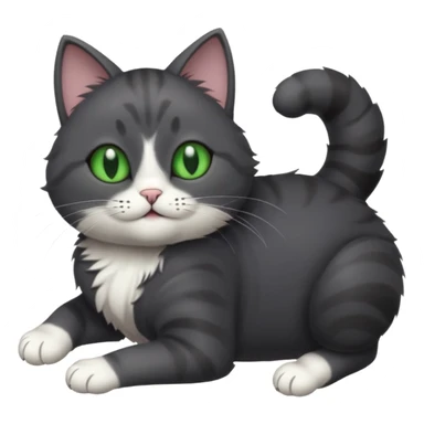 solid dark grey cat with green eyes, white toes/paws playfully rolling upside down sticker