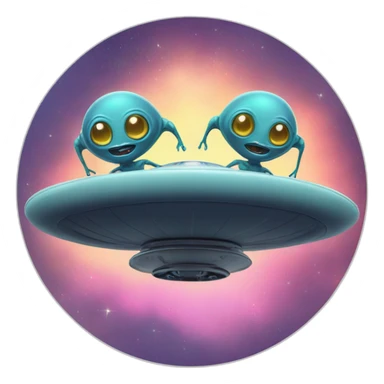 a couple of aliens on a flying saucer sticker