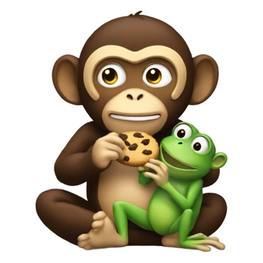 monkey eating cookie with a frog crying in it sticker