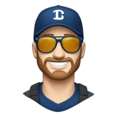 Chris Evans in sunglasses and a dark blue cap sticker