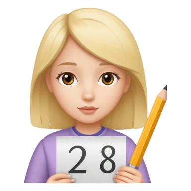 Girl holding a paper with a number sticker