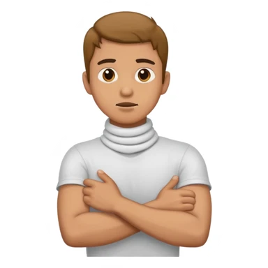 A guy with his arms crossed chocking his neck sticker