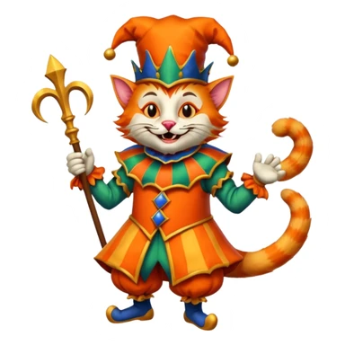 crazy funny colorful cat jolly joker, medieval, vintage, court jester, mac os icon, orange color sticker