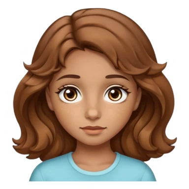 girl with wavy hair, almond shaped eyes, birthmark near her eye, tan sticker