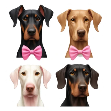 doberman-with-a-pink-bow-tie,-next-to-an-albino-doberman-and-a-light-brown-doberman sticker