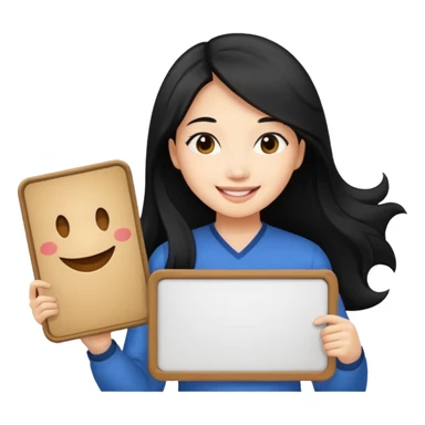 A dominatrix holding a large sign. Asian woman with long black hair sticker