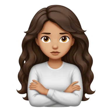 Tan girl dark long wavy hair crossing her arms with slight pout sticker