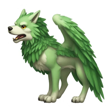 Full-body green gryphon-inspired wolf with a beak for its mouth and wings sticker