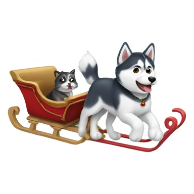 Husky pushing cat in a sleigh  sticker