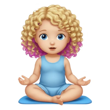 blonde curly hair blue eye baby girl sitting on the floor talking sticker