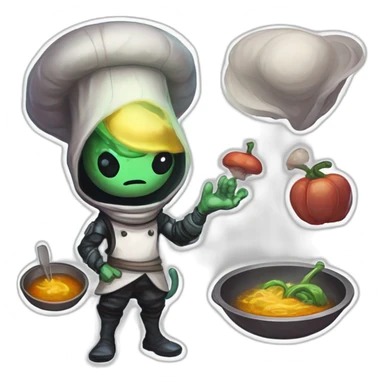 alien chef scifi roguelike rpg style inspired by slay the spire digital art sticker