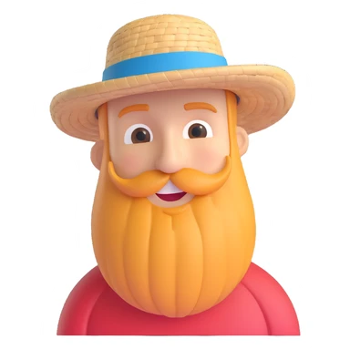 cheerful bearded man wearing a straw hat, traveling, simple background sticker