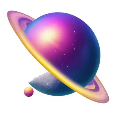 sparkly glittery blue purple and pink gradient planet with a yellow cheesey saturn ring sticker