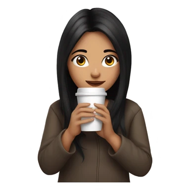 Girl with black hair drinking hot coffee sticker