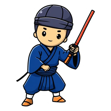 Japanese high school boy practicing kendo in traditional kendo uniform sticker