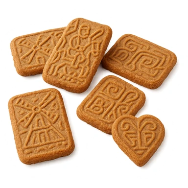 speculoos cookies, classic Belgian spiced shortcrust biscuits, golden brown, crisp texture, with traditional molded patterns, on a white background sticker