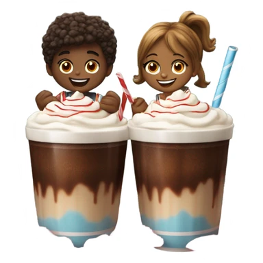 boy and girl sharing root beer floats  sticker