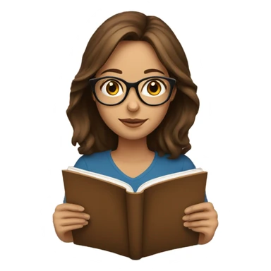 Brown haired woman reading a book with glasses sticker