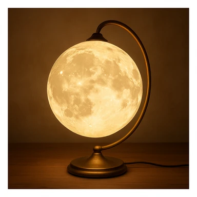 whimsical lamp shaped like a moon, soft glow sticker