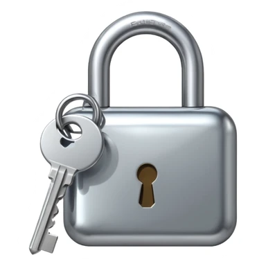 A chrome silver lock and key emoji, smooth metallic surfaces, glossy reflections, luxury swag vibe, minimal iOS emoji style, centered on clean white background sticker