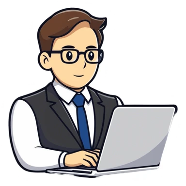 Male office worker with laptop sticker