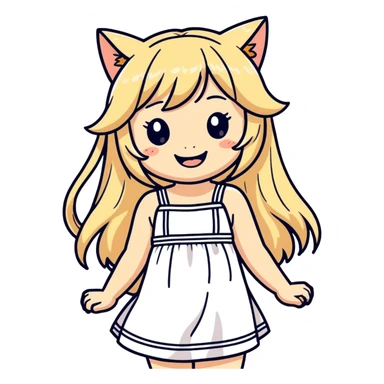 petite blonde catgirl long hair freckles giggling white sundress traditional art influence sticker